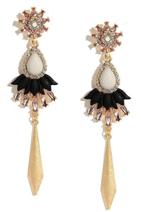 Gold and Grey Earrings Statement Earrings Rhinestone Earrings 15