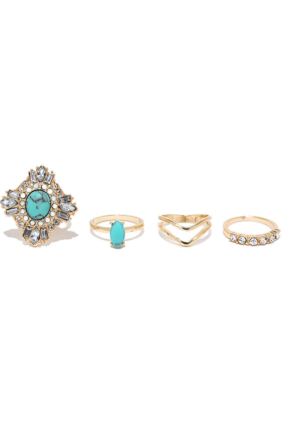 Generation Gap Turquoise and Gold Ring Set