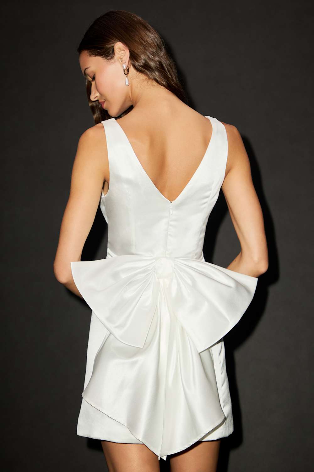 Charming Celebration White Taffeta Bow Mini Dress