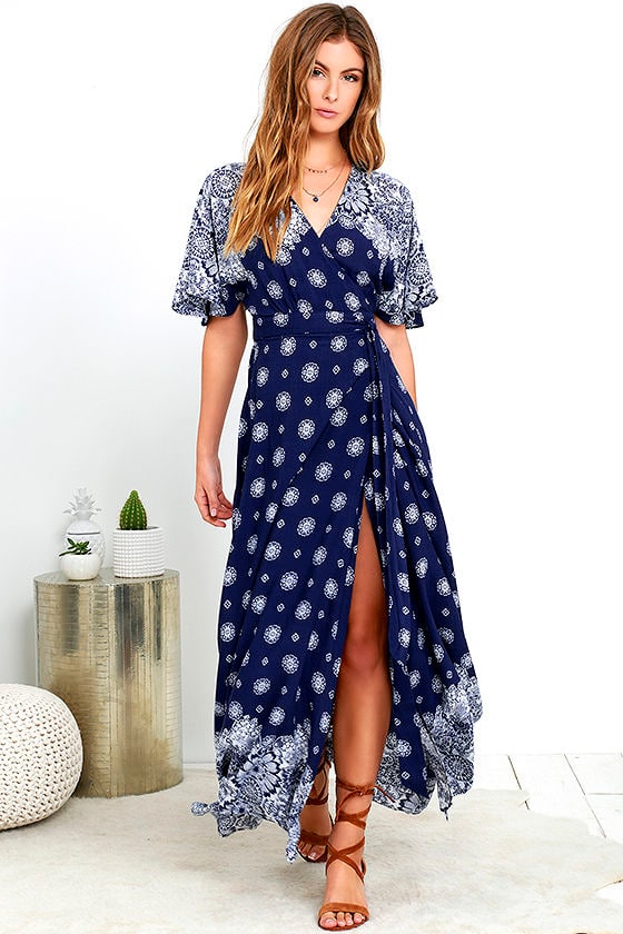 navy blue print dress