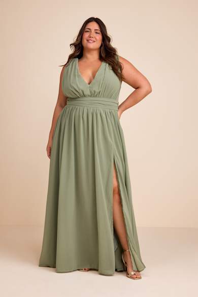 green emerald velvet dress Flattering A-Line Maxi Chiffon Sage Green Plus Size Bridesmaid Elegance COCOMELODY CB0732, Lake Blue main image 1