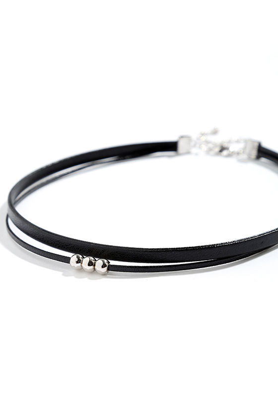 Cool Choker Necklace - Black and Silver Choker - Vegan Leather Choker ...