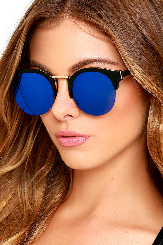 Live Your Life Black and Blue Mirrored Sunglasses