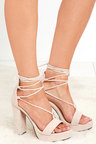 nude lace up chunky heels