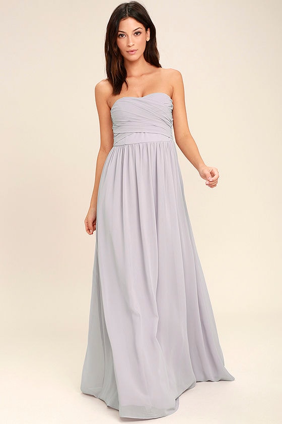 All Afloat Light Grey Strapless Maxi Dress 1