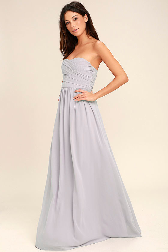 All Afloat Light Grey Strapless Maxi Dress 2