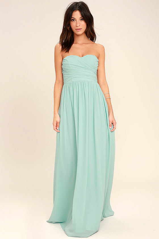 All Afloat Mint Blue Strapless Maxi Dress 1