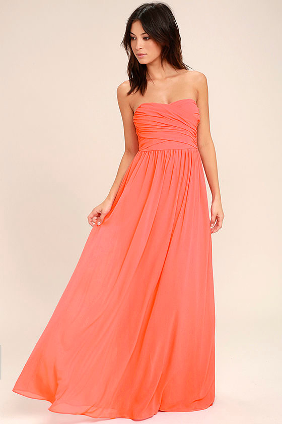 All Afloat Coral Pink Strapless Maxi Dress 1