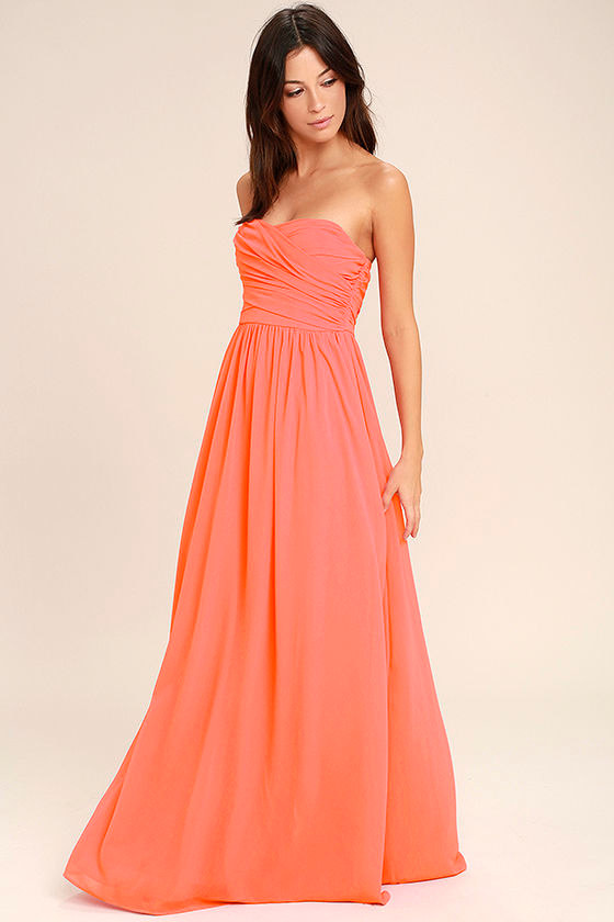 All Afloat Coral Pink Strapless Maxi Dress 2