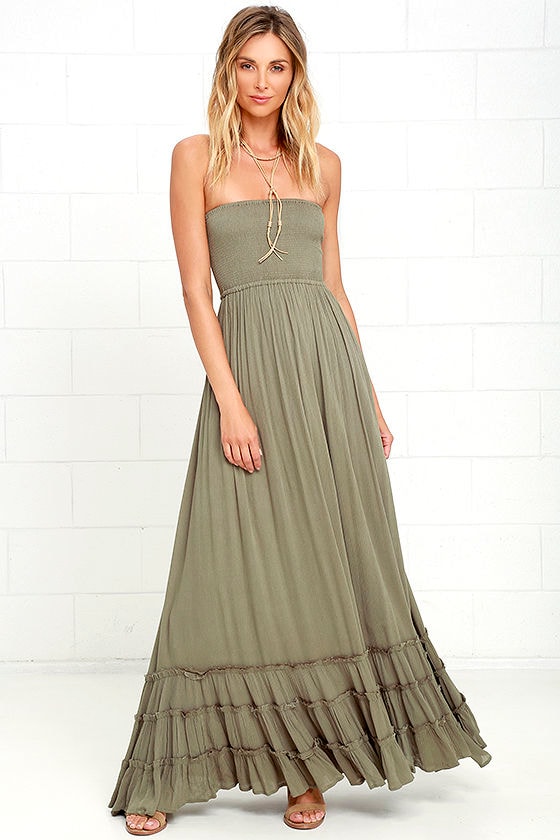 Lovely Olive Green Dress - Strapless Dress - Maxi Dress - $78.00 - Lulus