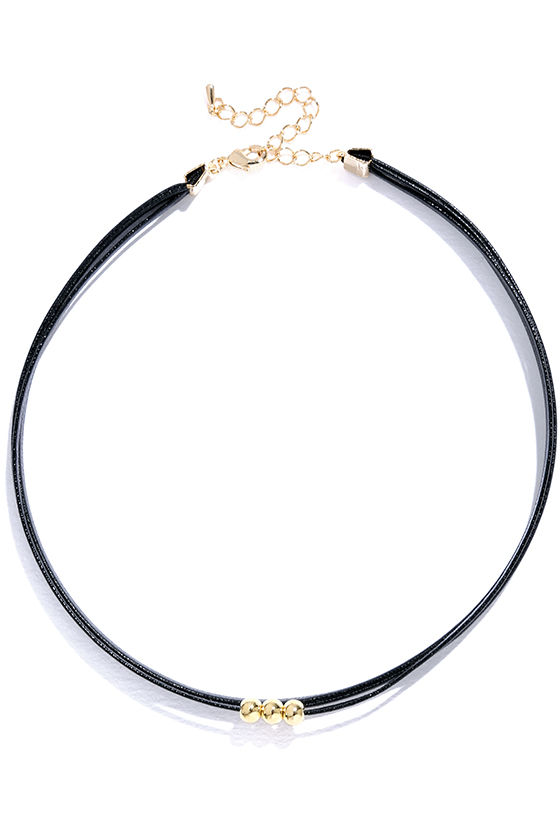 Cool Choker Necklace - Black and Gold Choker - Vegan Leather Choker ...