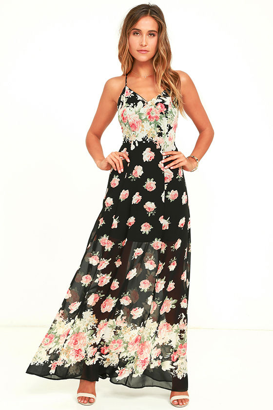 Lovely Black Dress - Floral Print Dress - Maxi Dress - $66.00 - Lulus