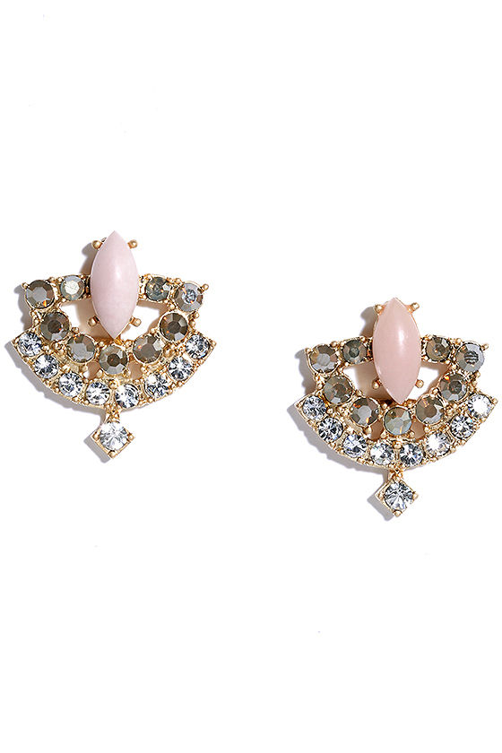 Lovely Gold Earrings Rhinestone Earrings Statement Earrings 12.