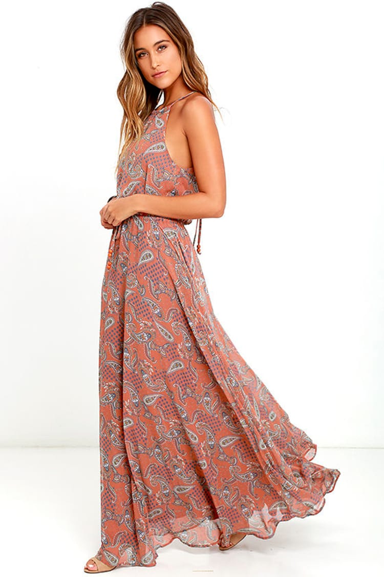 open lace back dress Paisley Sleeveless Maxi Dress S / Turq main image 0