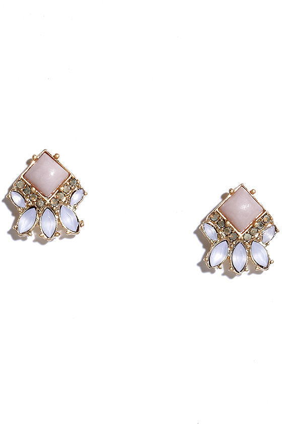 Pretty Light Pink Earrings Rhinestone Earrings 11.00 Lulus
