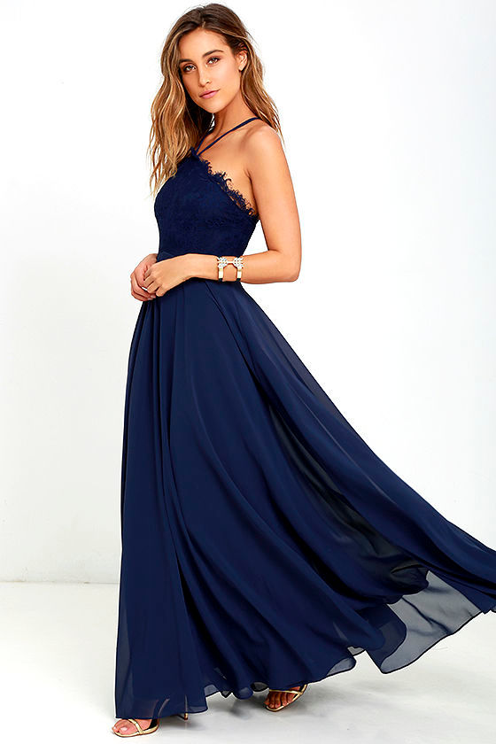 navy blue chiffon maxi dress