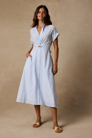 White and Blue Midi Dress - Dress With Pockets - Seersucker Dress - Lulus White and Blue Midi Dress - Dress With Pockets - Seersucker Dress - Lulus