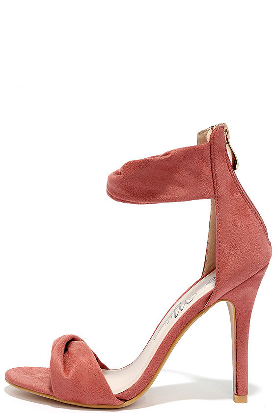 blush suede ankle strap heels