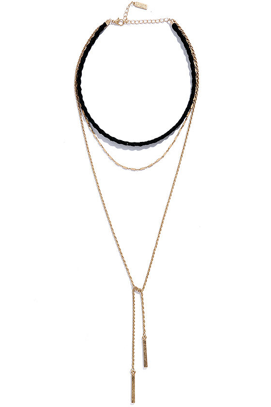 El Paso Black and Gold Layered Choker Necklace