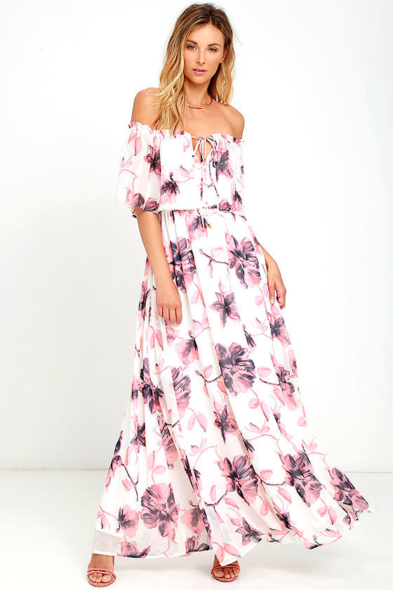 long floral off the shoulder dress