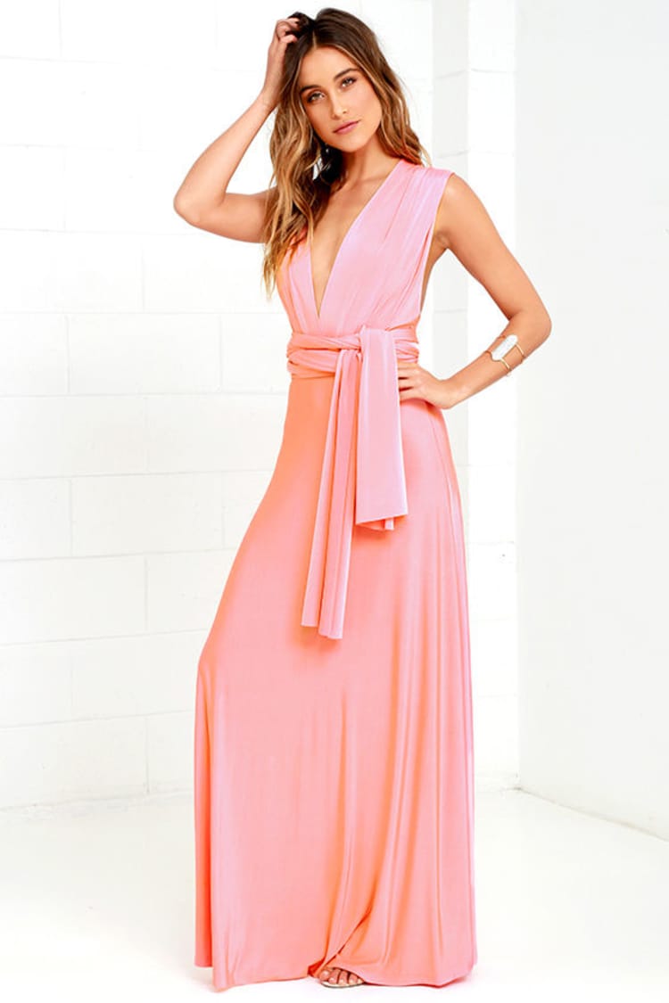 knee length dresses for ladies Light Coral Maxi Dress with Pockets main image 1