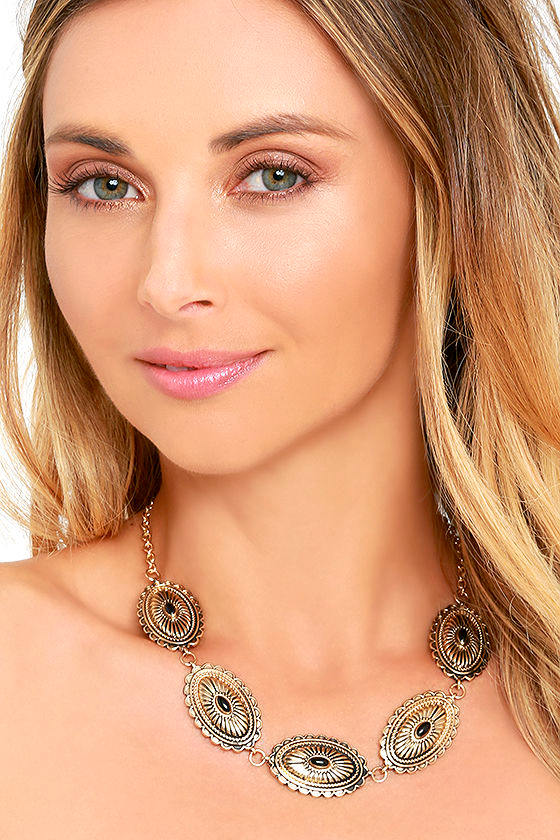 Boho Necklace - Black and Gold Necklace - Concho Necklace - $17.00 - Lulus