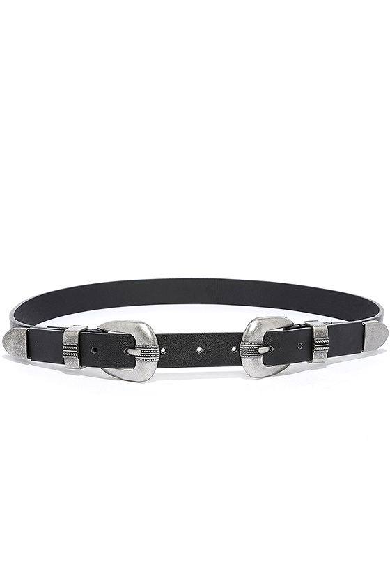 Quick on the Draw Black and Silver Double Buckle Belt