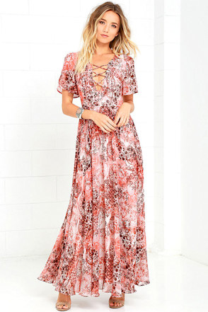 Lovely Blush Pink Dress - Print Dress - Maxi Dress - Lace-Up Dress - $96.00  - Lulus