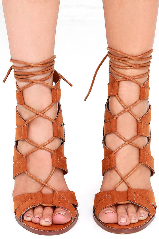 tan suede lace up heels