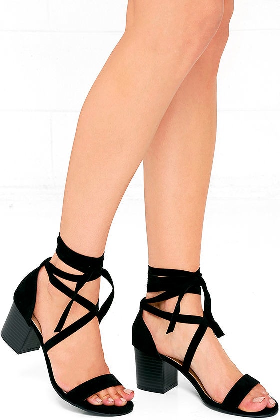 black tie up sandal heels