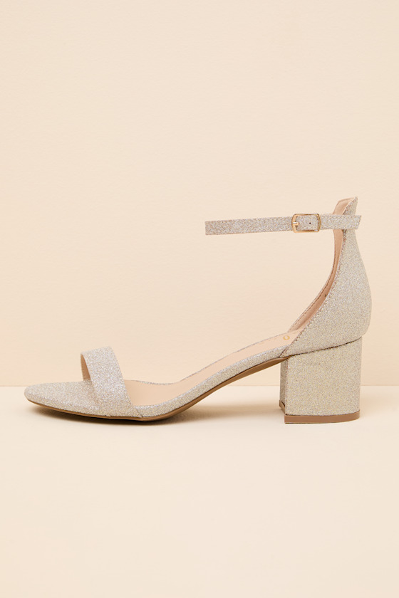 Harper Champagne Glitter Ankle Strap Heels 2