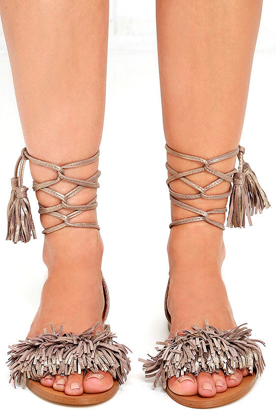 Steve Madden Sweetyy Gold Suede Leather Lace-Up Sandals 2