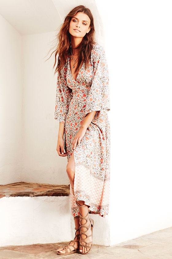 floral print wrap midi dress