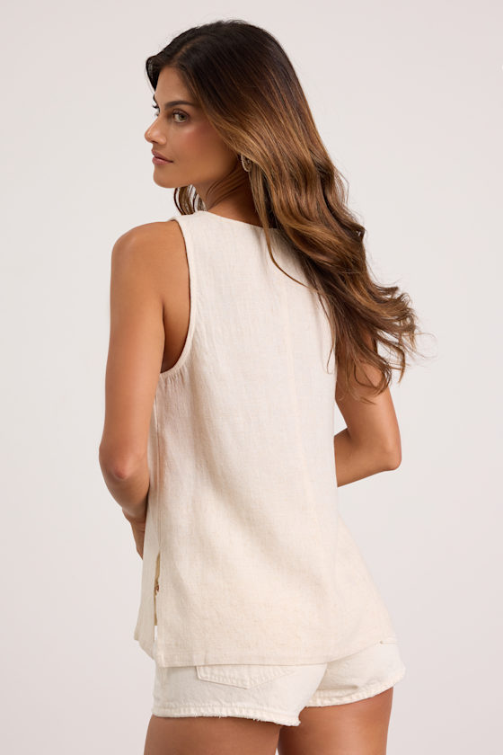 Amalfi Attitude Beige Linen Tank Top 3