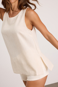 Amalfi Attitude Beige Linen Tank Top 4