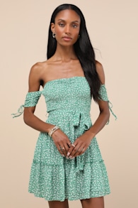 Sweetest Feelings Green Floral Off-the-Shoulder Mini Dress 2