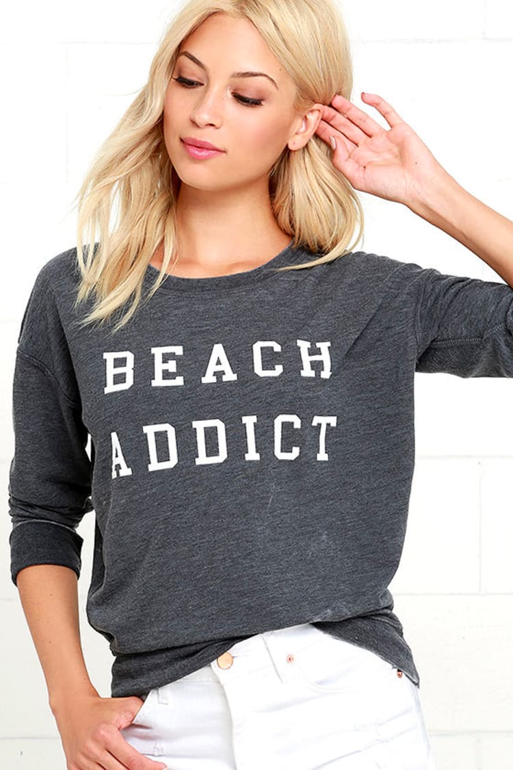 farvestof lovende Ordsprog Amuse Society Beach Addict - Grey Sweatshirt - Crew Neck Sweatshirt -  $49.50 - Lulus