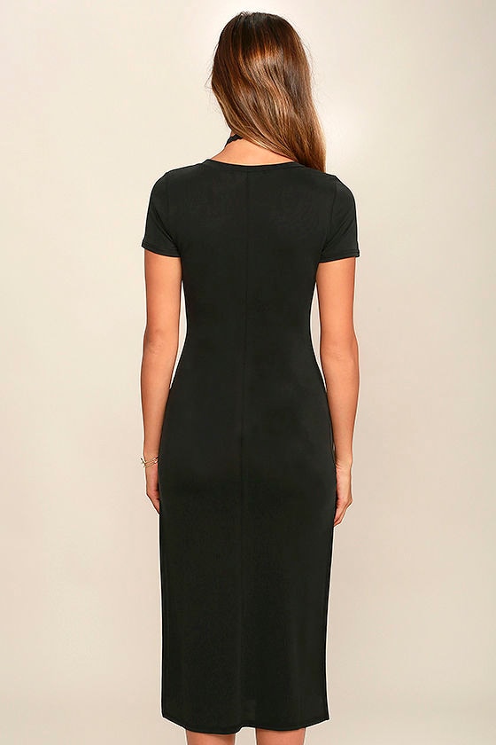 Cute Washed Black Dress - T-Shirt Dress - Midi Dress - $42.00