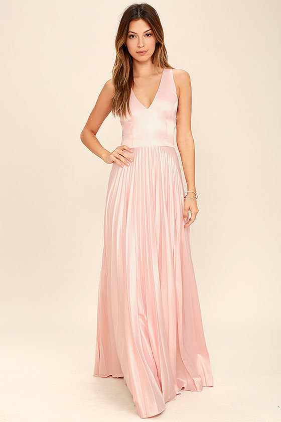 Epic Night Blush Pink Satin Maxi Dress