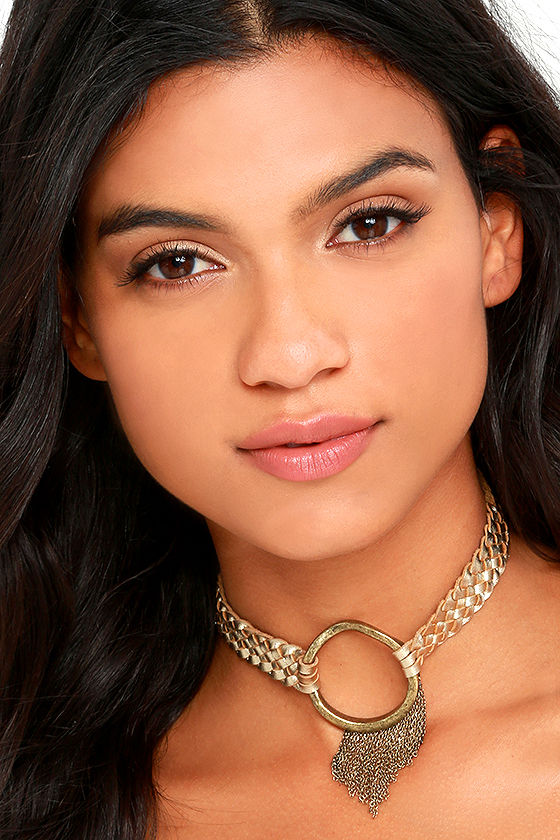 Ettika Behind The Bit Gold Choker Necklace O Ring Choker Woven 