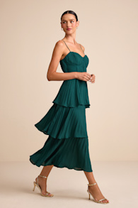 Cascading Crush Emerald Tiered Bustier Midi Dress 4