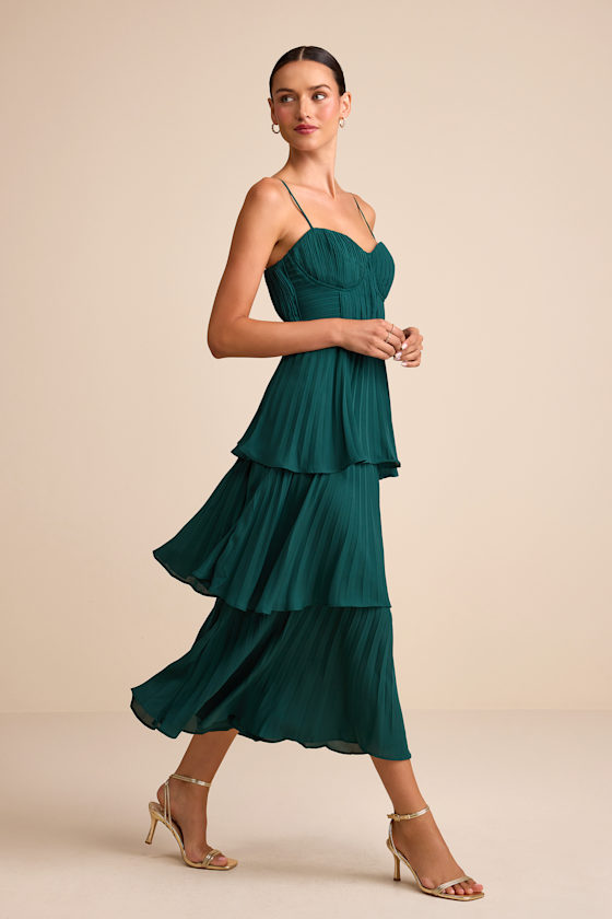 Cascading Crush Emerald Tiered Bustier Midi Dress 4