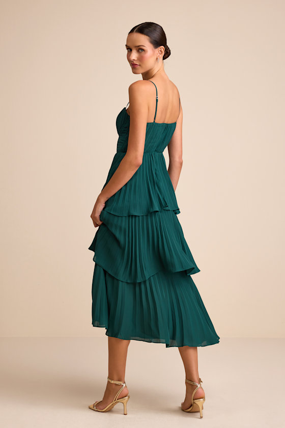 Green Midi Dress - Tiered Pleated Midi Dress - Bustier Midi Dress - Image 5