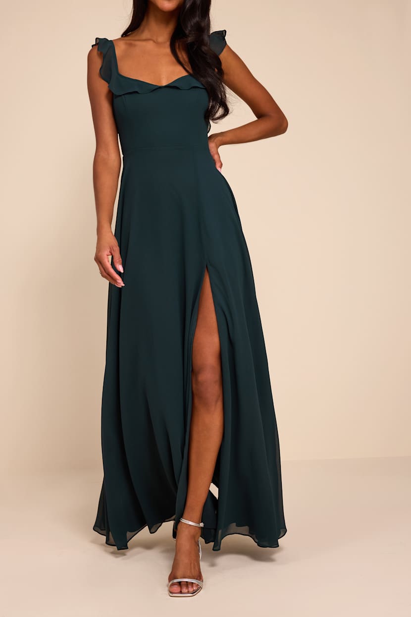 Emerald Green Maxi Dress - Ruffled Strap Dress - Backless Dress - Lulus
