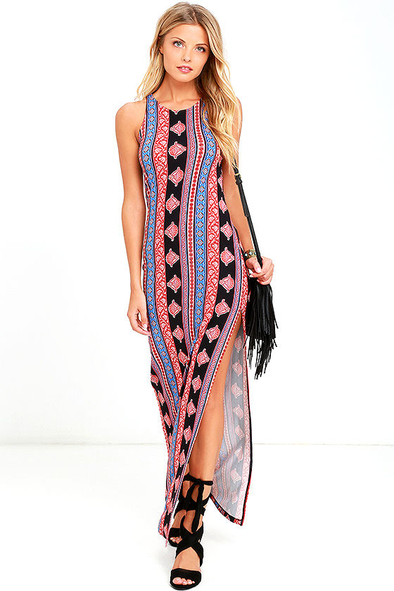 All You Black and Rust Red Print Maxi Dress 2