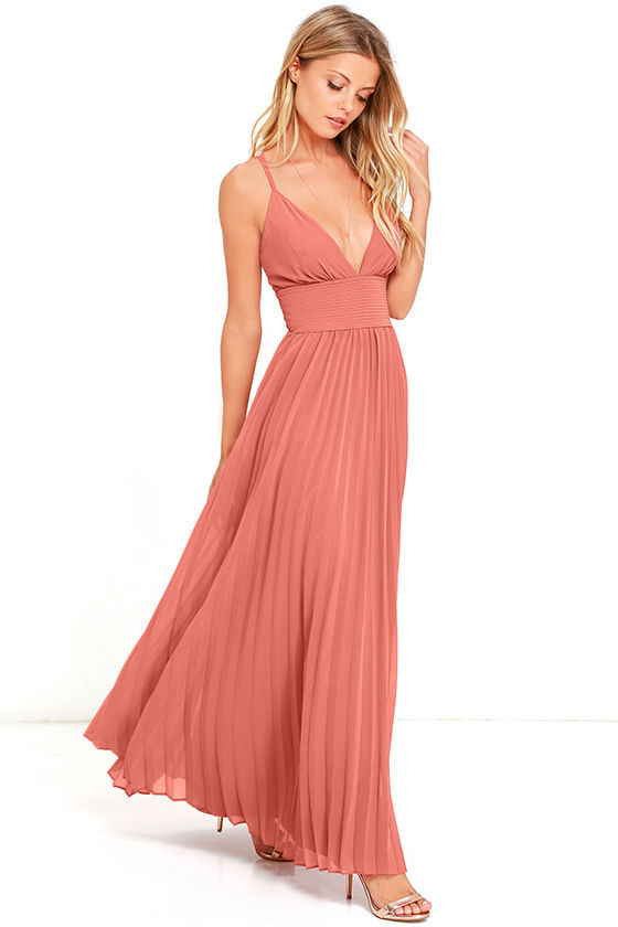 Terra Cotta Dress - Pleated Maxi Dress ...