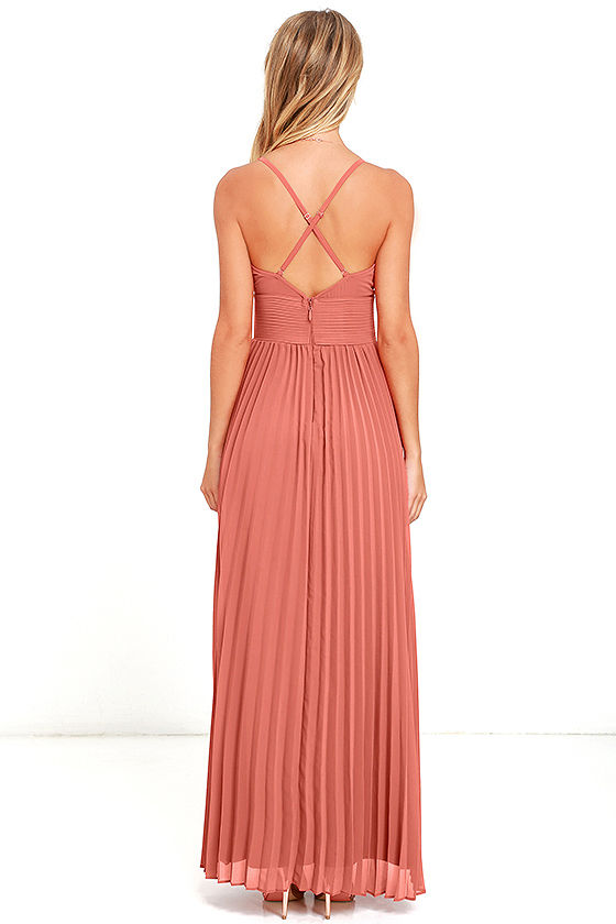 Stunning Terra Cotta Dress - Pleated Maxi Dress - Marsala Gown - $78.00