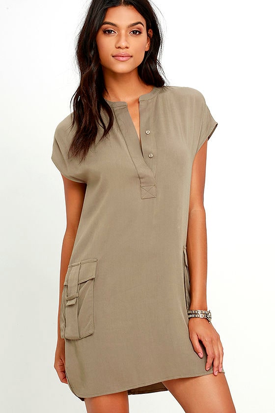 khaki shift dress