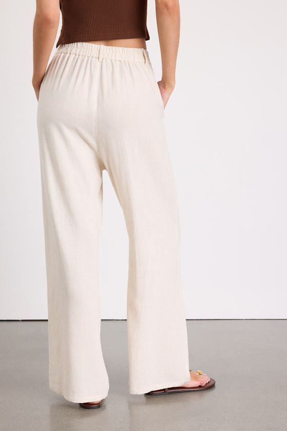 Stylish Ease Beige Linen High-Rise Wide-Leg Trouser Pants - thumbnail 3