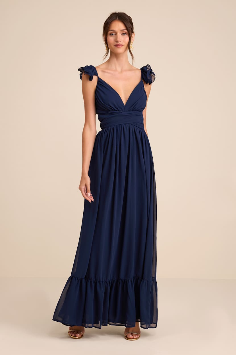 lulus long navy blue dress Love You So Navy Long Sleeve Maxi Dress